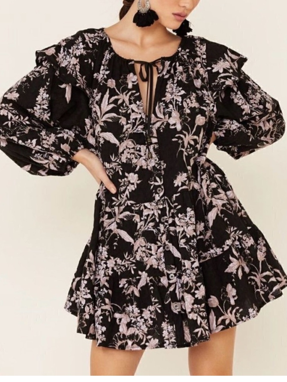 Free People Sunbaked Floral Swing Minidress Black Combo